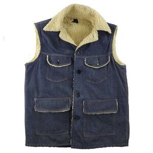 Sears Roebucks Vintage Denim Vest Sherpa Lined Button Up Men's Size 44 (XL Fit)